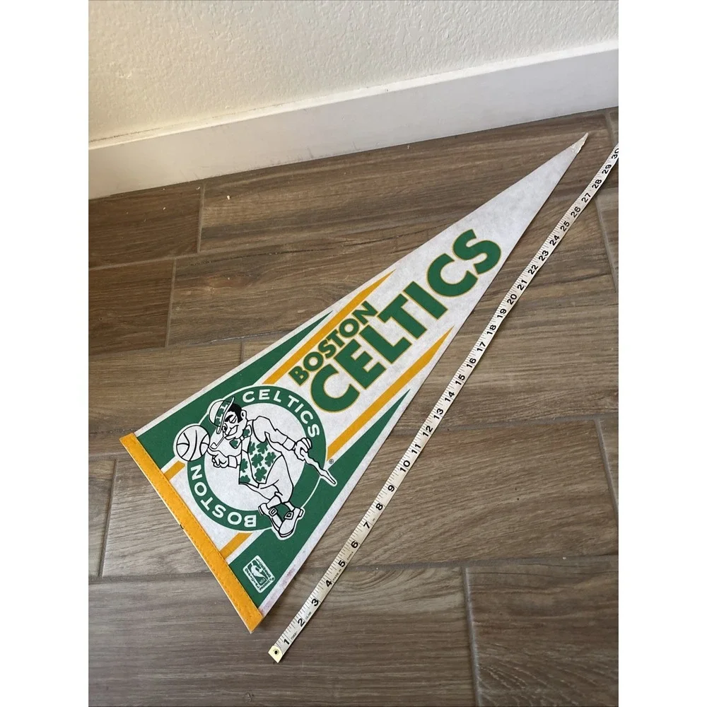 Vintage Boston Celtics Pennant Banner Flag 1990S Basketball NBA Yellow Green